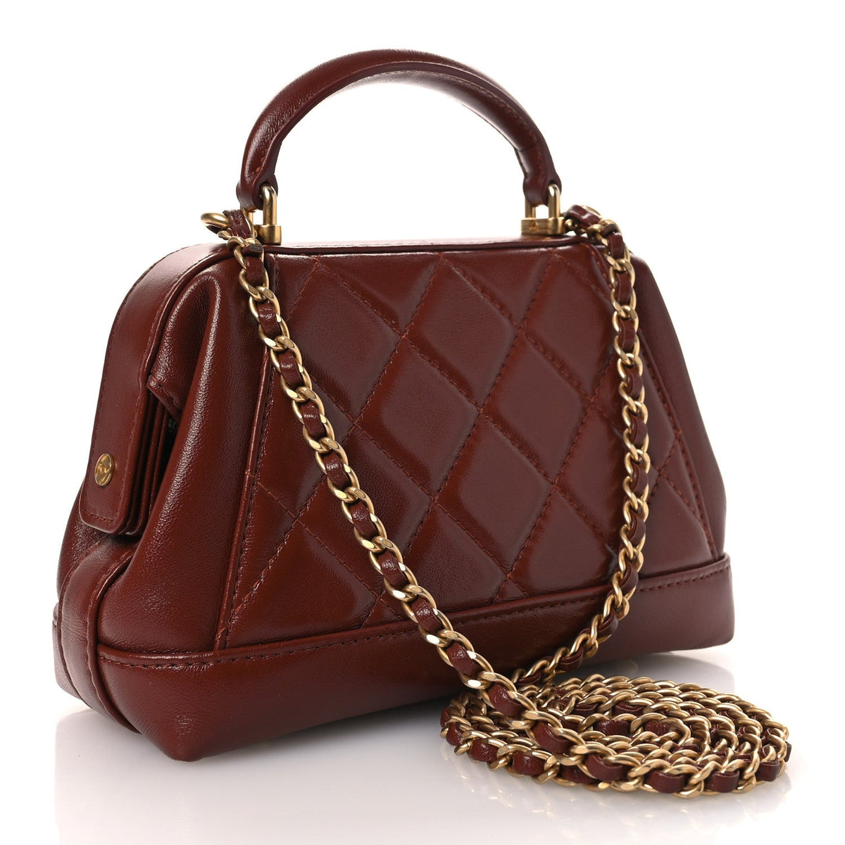 Mini Quilted Lambskin Handbag - Brown
