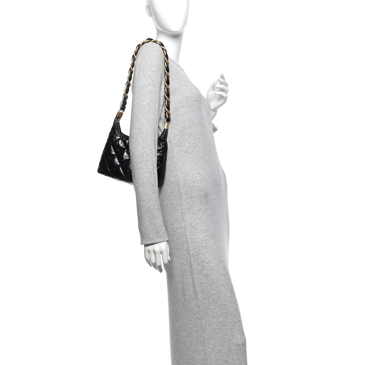 Small Quilted Lambskin Hobo Bag - Black