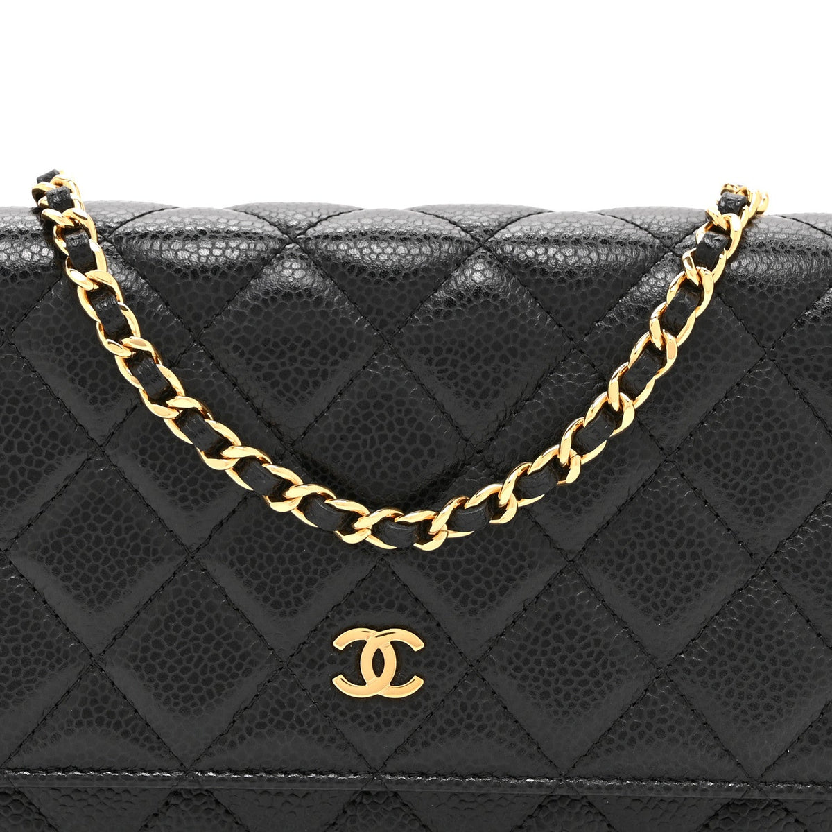 Quilted Caviar Wallet Bag - Black