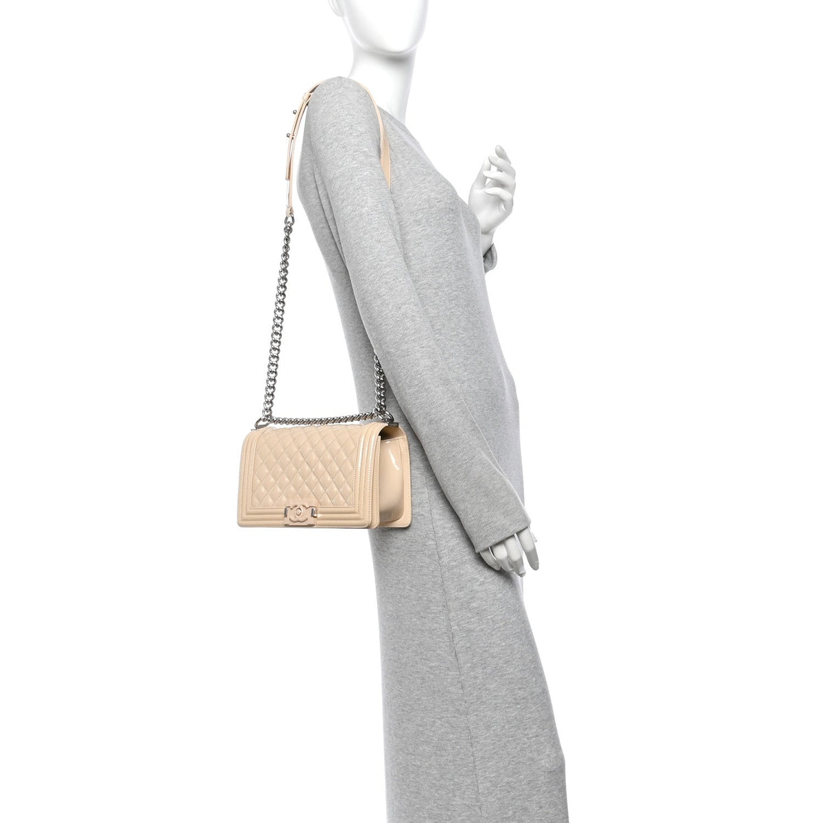 Medium Quilted Calfskin Flap Shoulder Bag - Beige