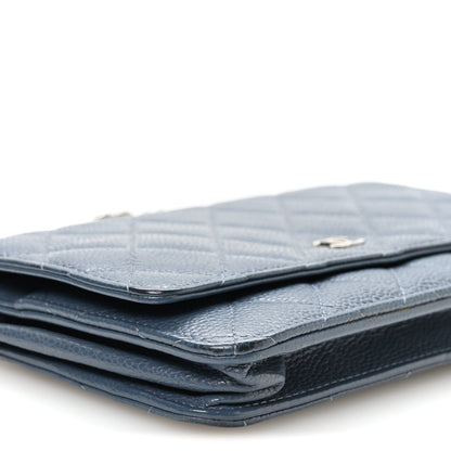 Quilted Caviar Wallet Bag - Blue