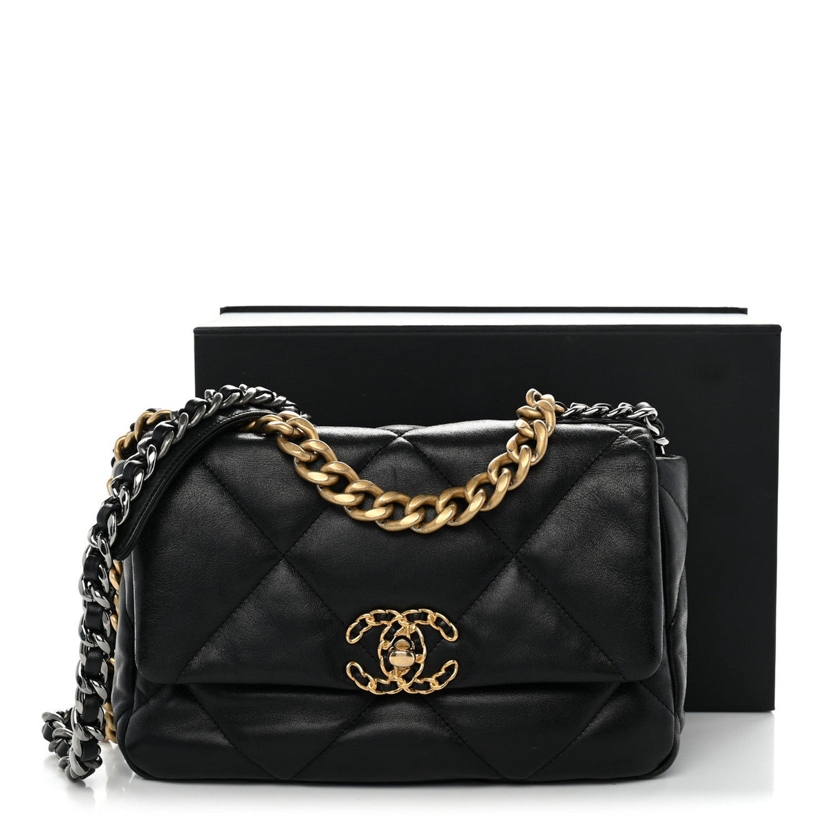 Medium Quilted Goatskin Flap Shoulder Bag - Black