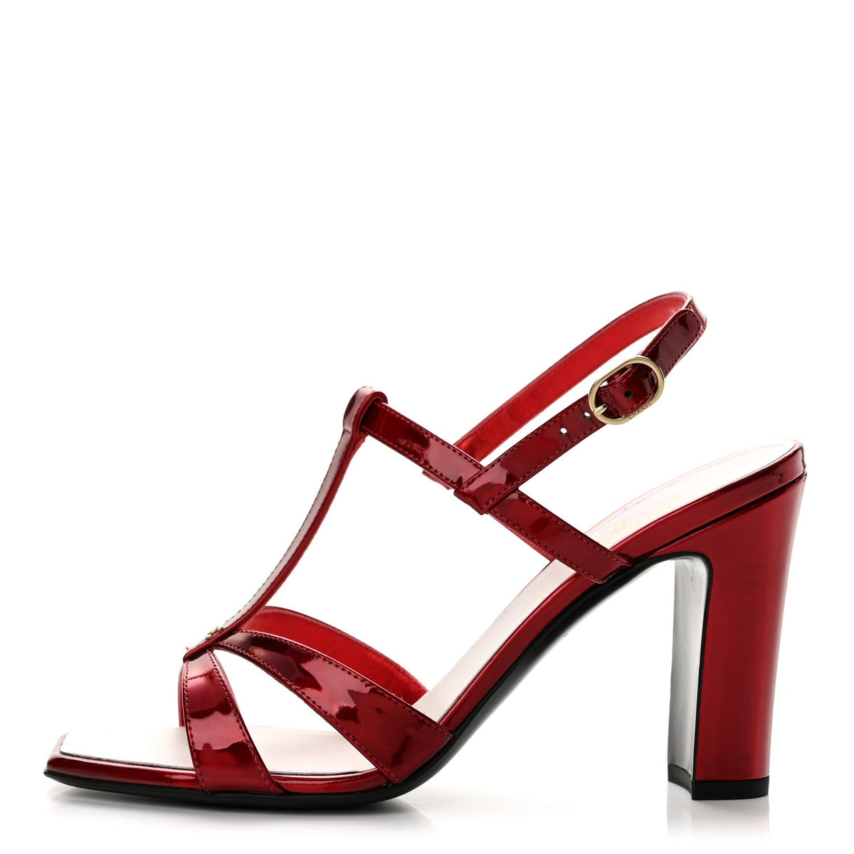 Laminated Calfskin Block Heel Sandals Red