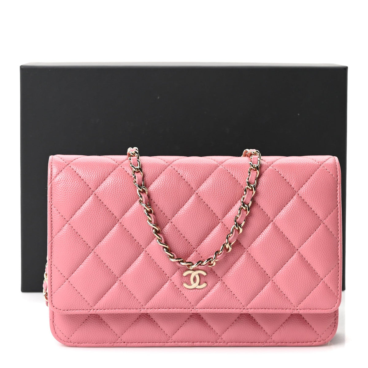 Quilted Caviar Wallet Bag - Pink