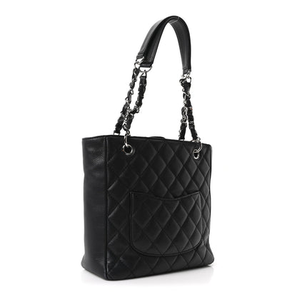 Quilted Caviar Tote Bag - Black