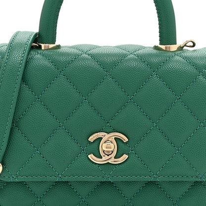 Mini Quilted Caviar Flap Shoulder Bag - Green