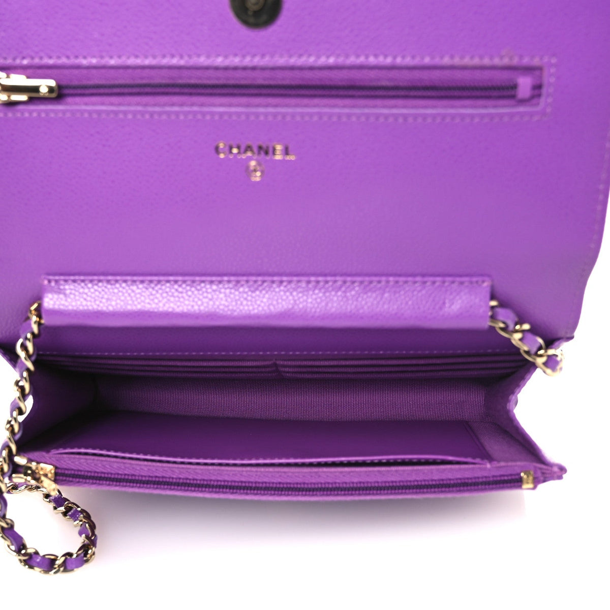 Quilted Caviar Wallet Bag - Purple