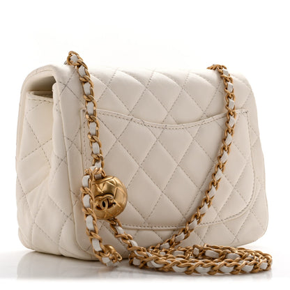 Mini Quilted Lambskin Flap Shoulder Bag - White