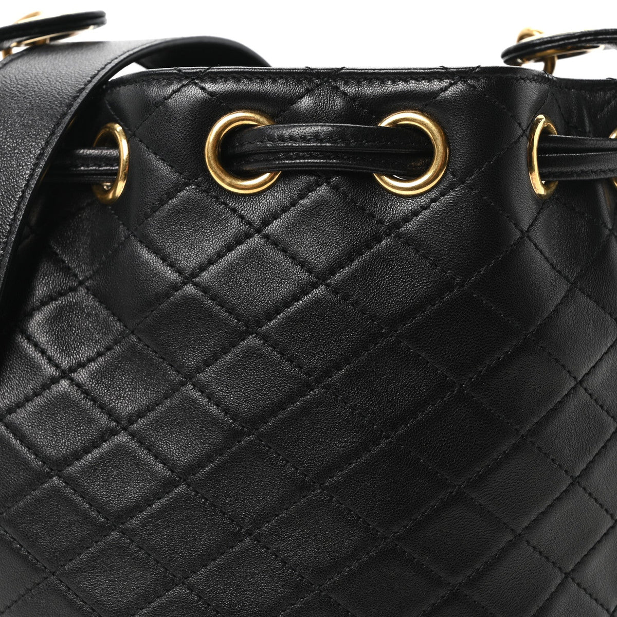 Small Quilted Lambskin Bucket Bag - Black