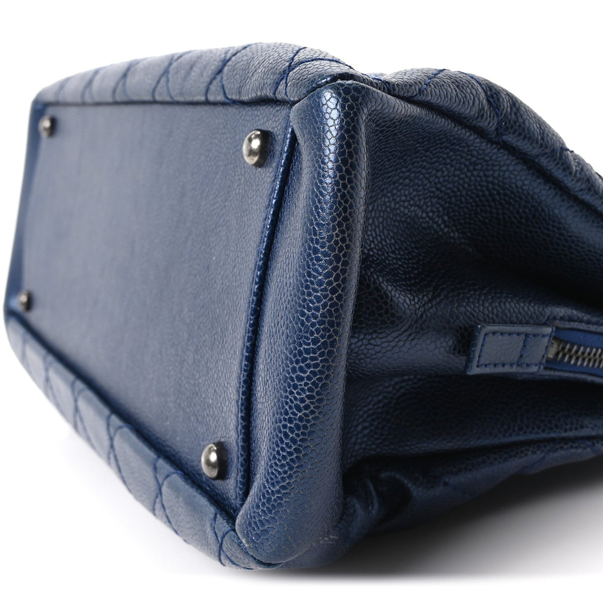 Quilted Caviar Tote Bag - Blue