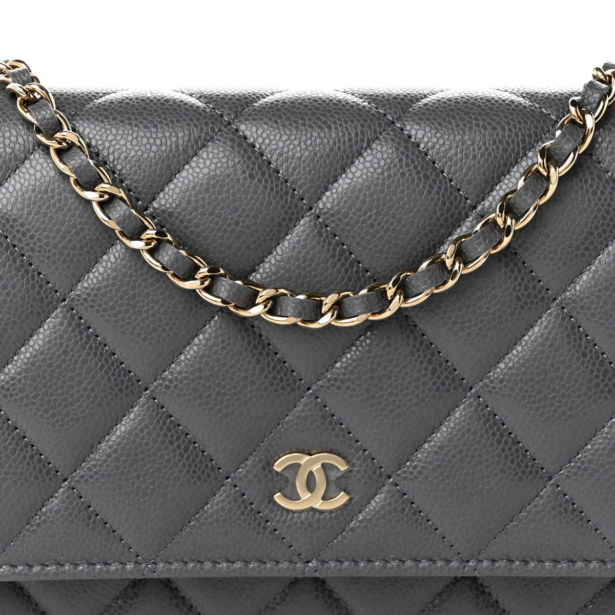 Quilted Caviar Wallet Bag - Grey