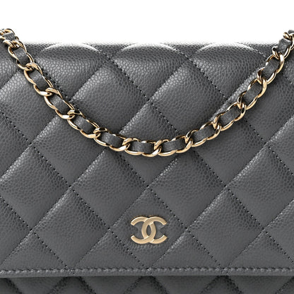 Quilted Caviar Wallet Bag - Grey