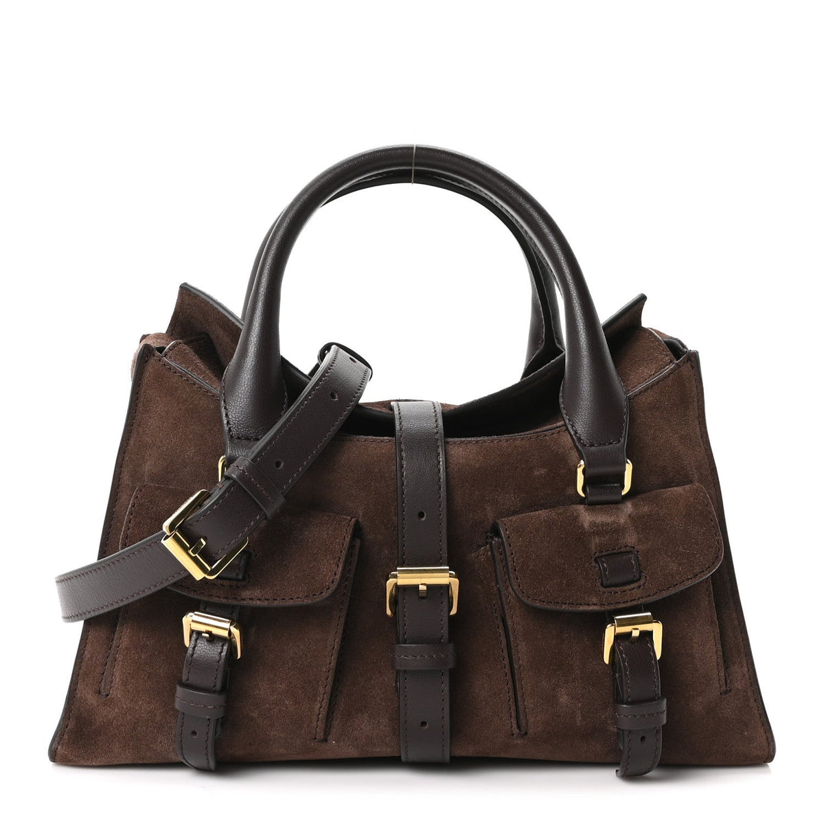 Small Suede Satchel Bag - Chocolate