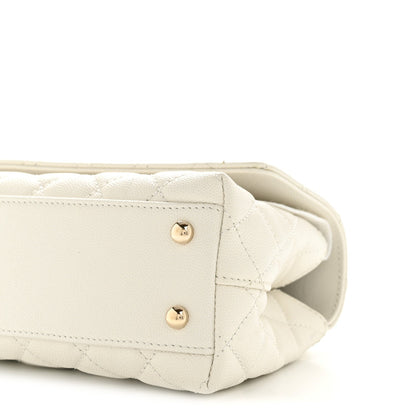 Mini Quilted Caviar Flap Shoulder Bag - White