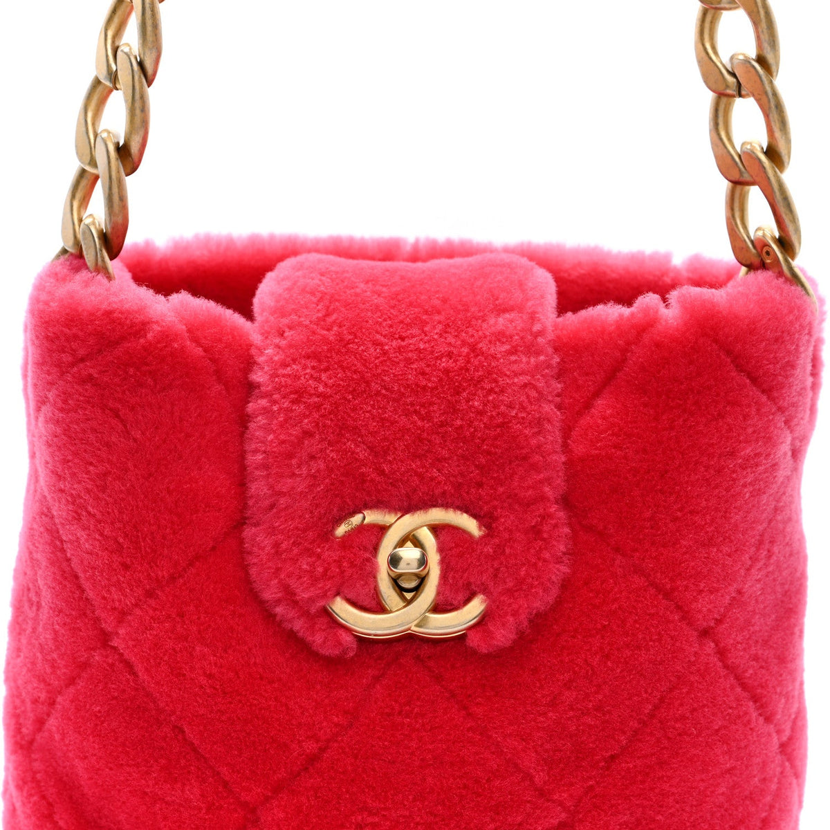 Quilted Shearling Bucket Bag