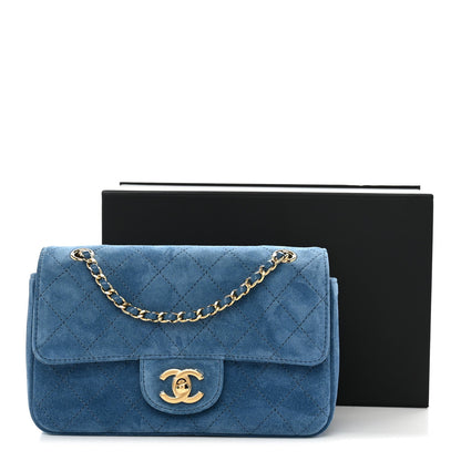 Mini Calfskin Suede Flap Shoulder Bag - Blue