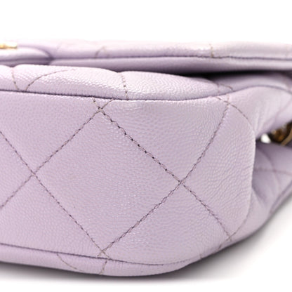 Mini Quilted Caviar Flap Shoulder Bag - Purple