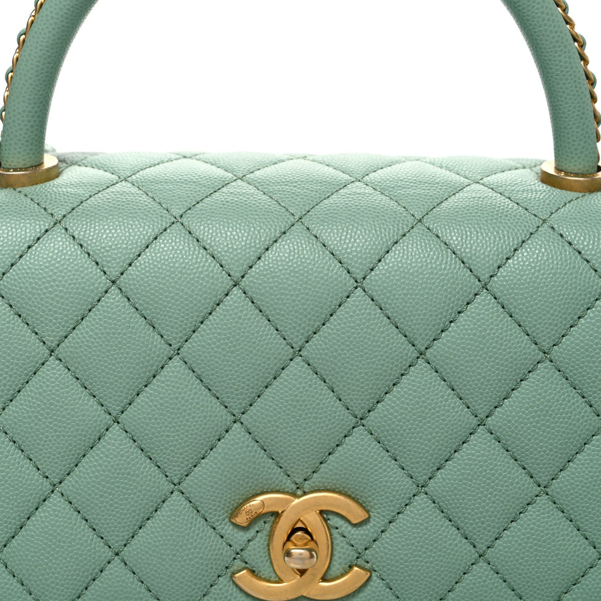Small Quilted Caviar Flap Shoulder Bag - Light Green