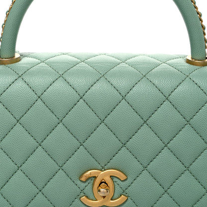 Small Quilted Caviar Flap Shoulder Bag - Light Green