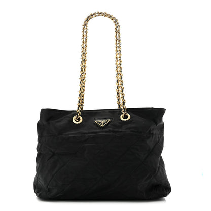 Quilted Nylon Tote Bag - Black