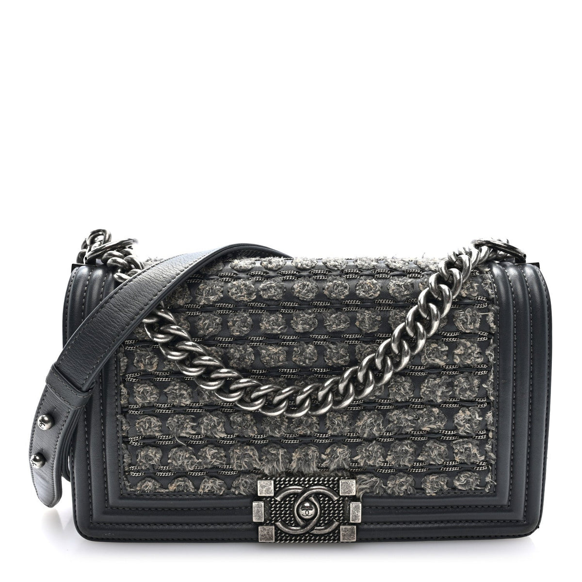 Medium Calfskin Flap Shoulder Bag - Grey