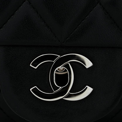 Quilted Lambskin Flap Shoulder Bag - Black