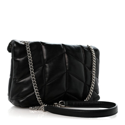 Quilted Lambskin Satchel Bag - Black