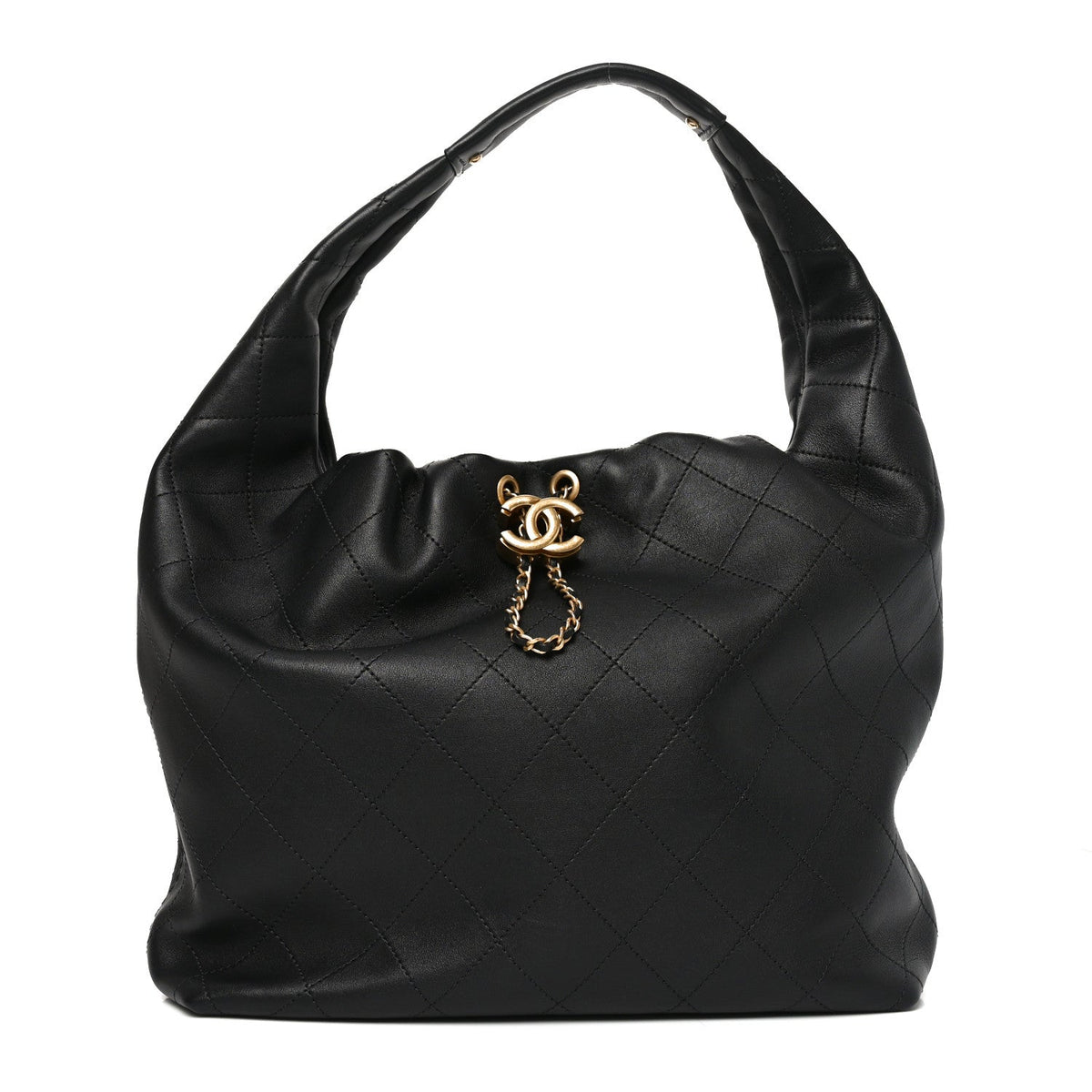 Small Quilted Calfskin Hobo Bag - Black
