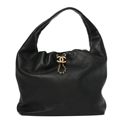 Small Quilted Calfskin Hobo Bag - Black