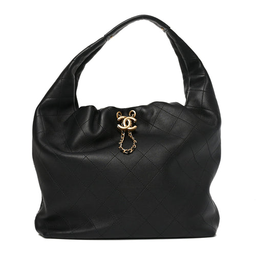 Small Quilted Calfskin Hobo Bag - Black