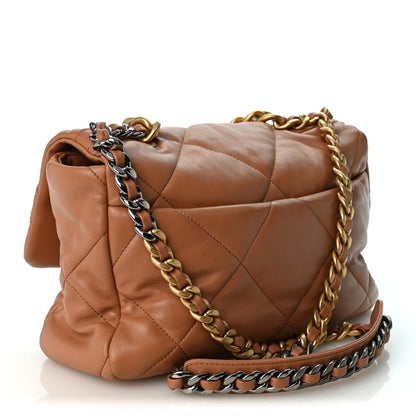 Large Quilted Lambskin Flap Shoulder Bag - Brown