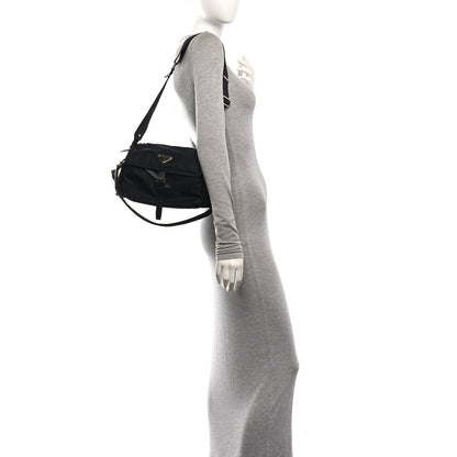 Medium Nylon Shoulder Bag - Black