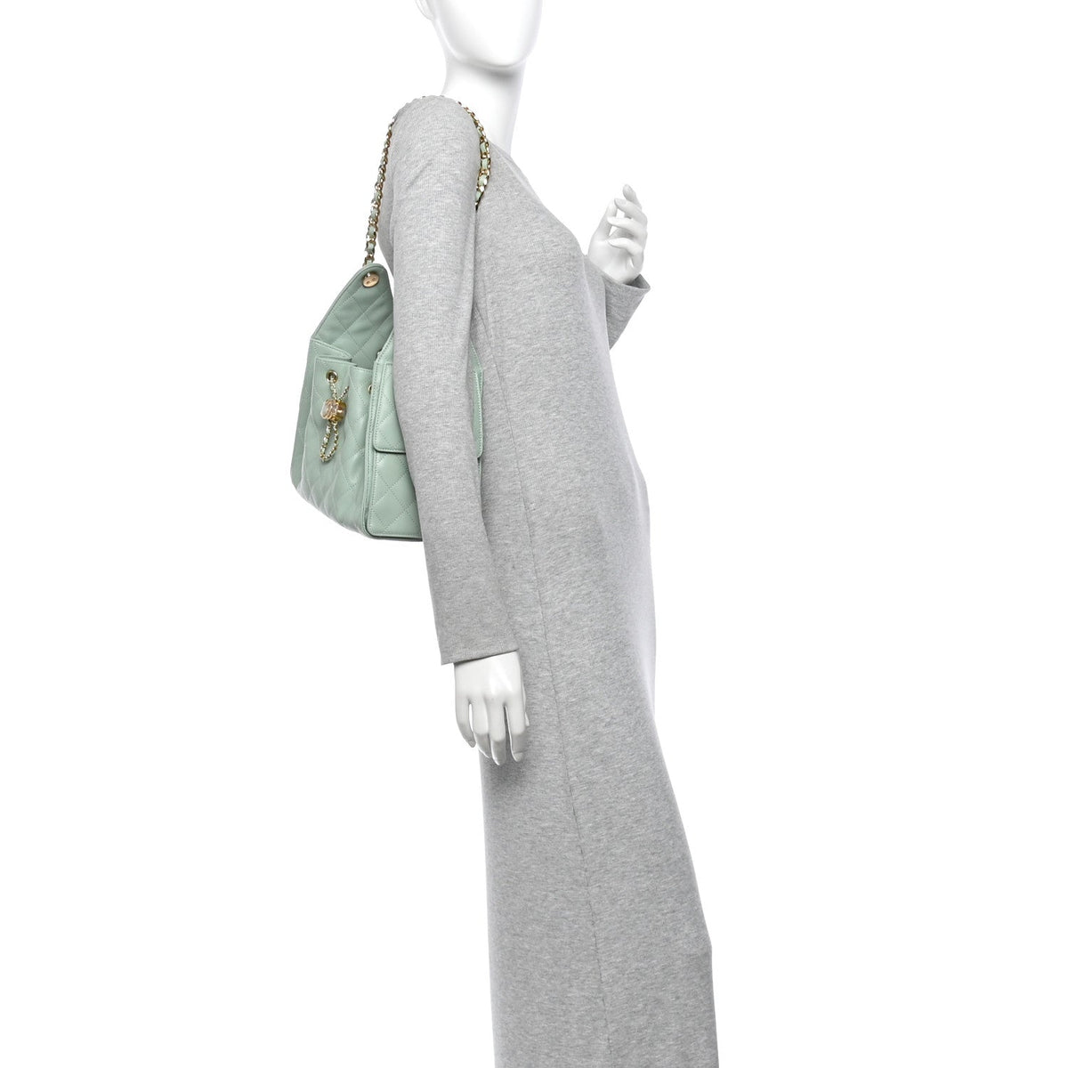 Small Quilted Caviar Handbag - Light Green
