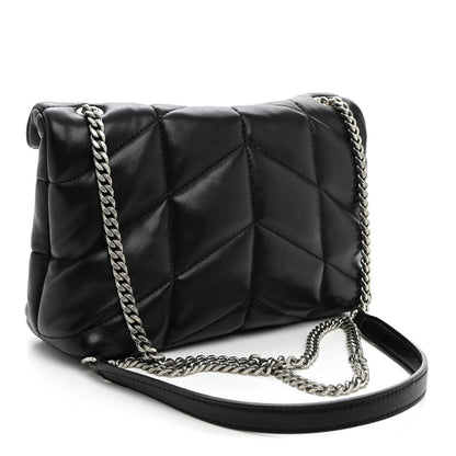 Quilted Lambskin Satchel Bag - Black