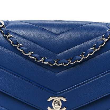Quilted Caviar Flap Shoulder Bag - Blue