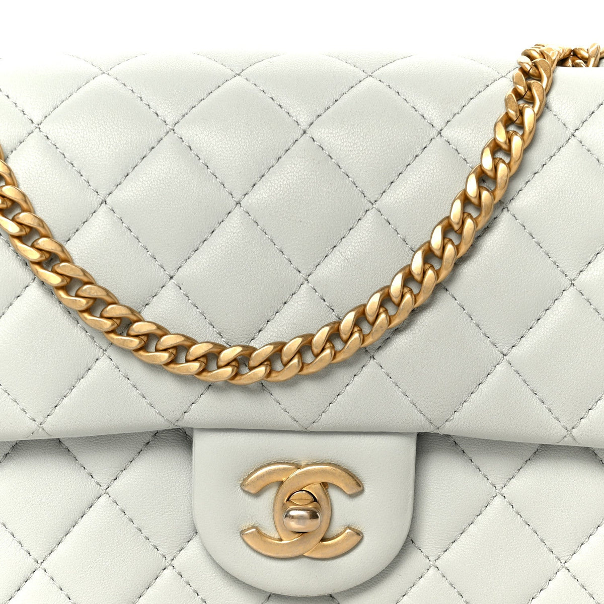 Small Quilted Lambskin Flap Shoulder Bag - Light Blue