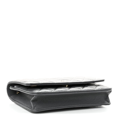 Quilted Caviar Wallet Bag - Grey