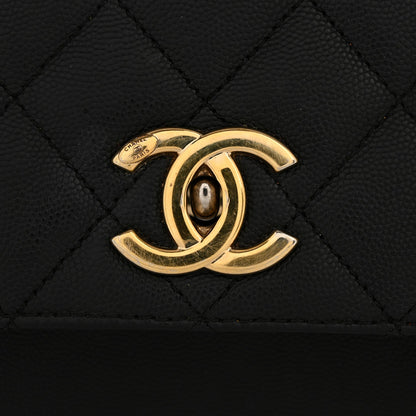 Large Quilted Caviar Flap Shoulder Bag - Black