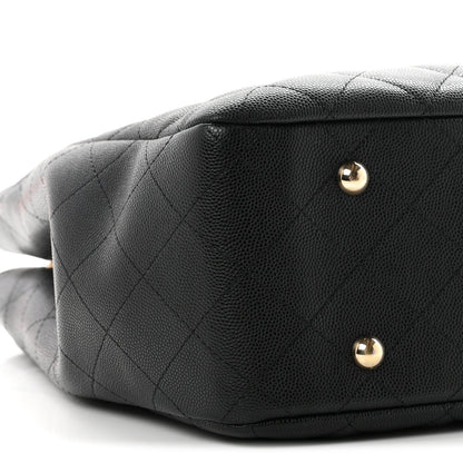 Small Quilted Caviar Tote Bag - Black