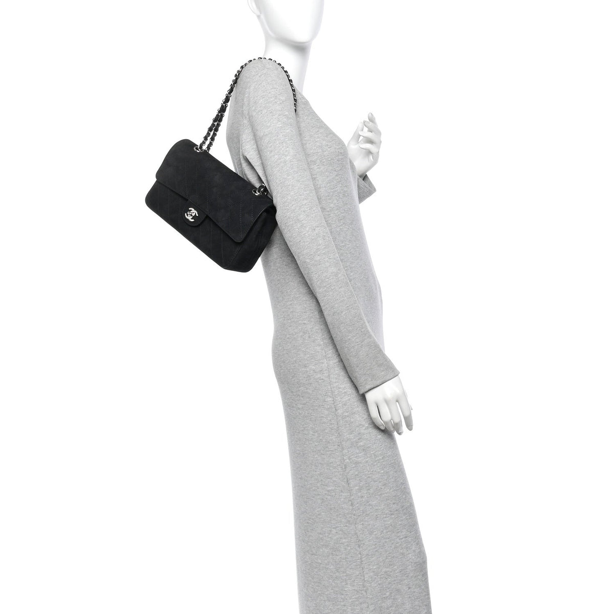 Medium Quilted Suede Flap Shoulder Bag - Black