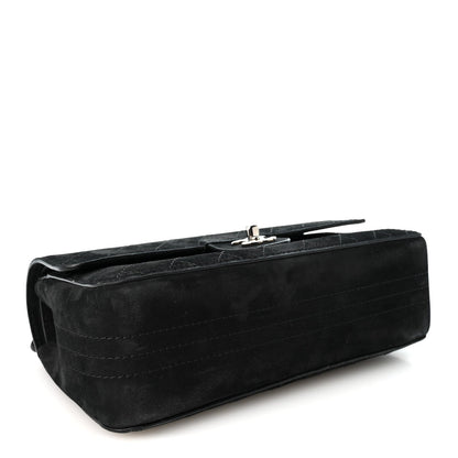 Medium Quilted Suede Flap Shoulder Bag - Black