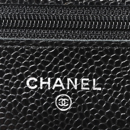 Quilted Caviar Wallet Bag - Black