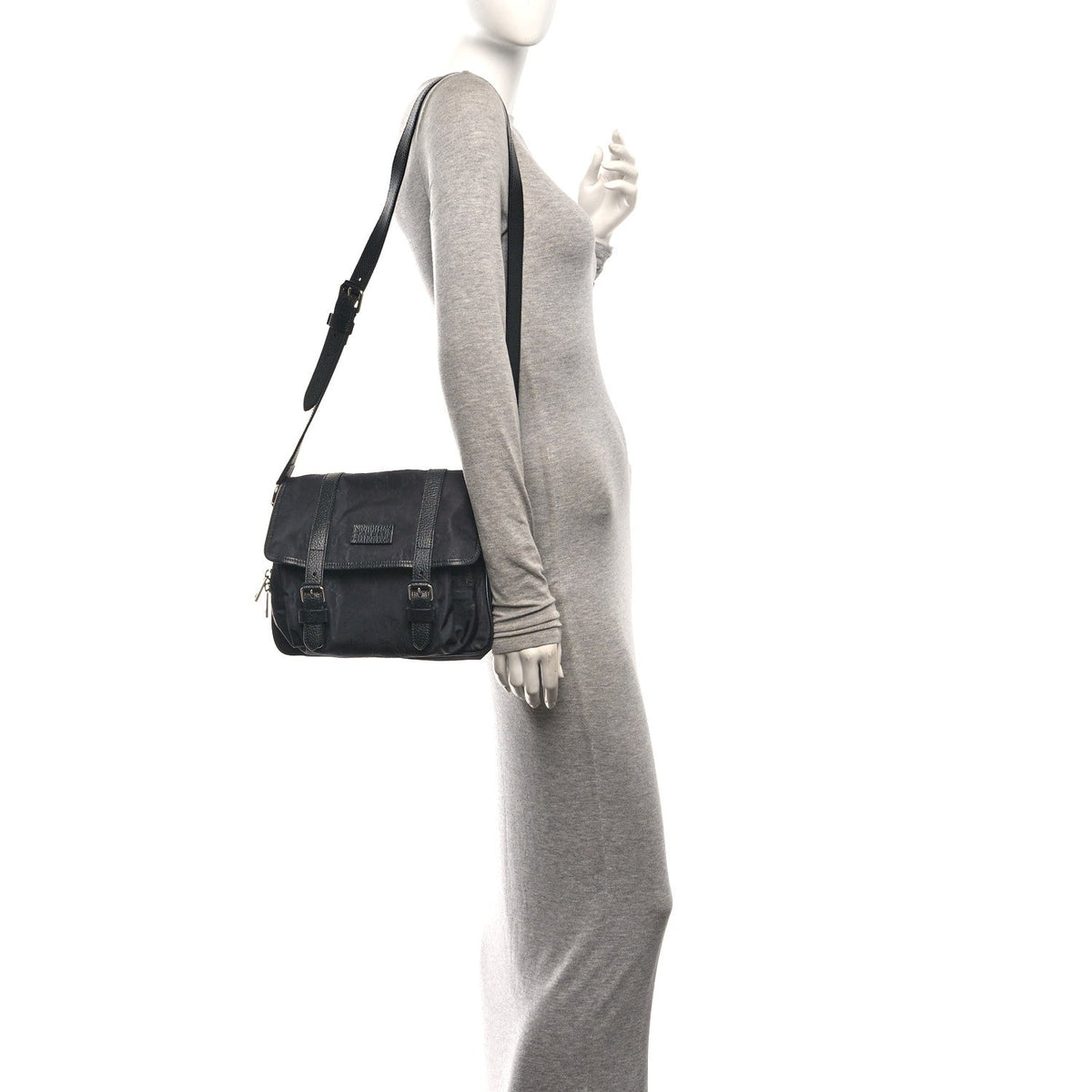 Nylon Flap Shoulder Bag - Black