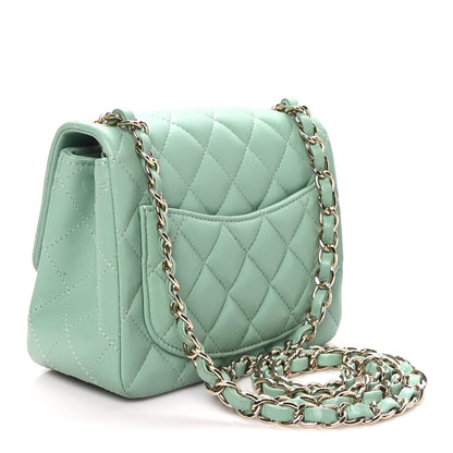 Mini Quilted Lambskin Flap Shoulder Bag - Light Green