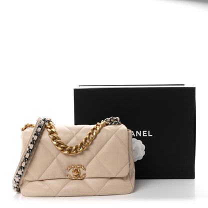 Large Quilted Goatskin Flap Shoulder Bag - Beige