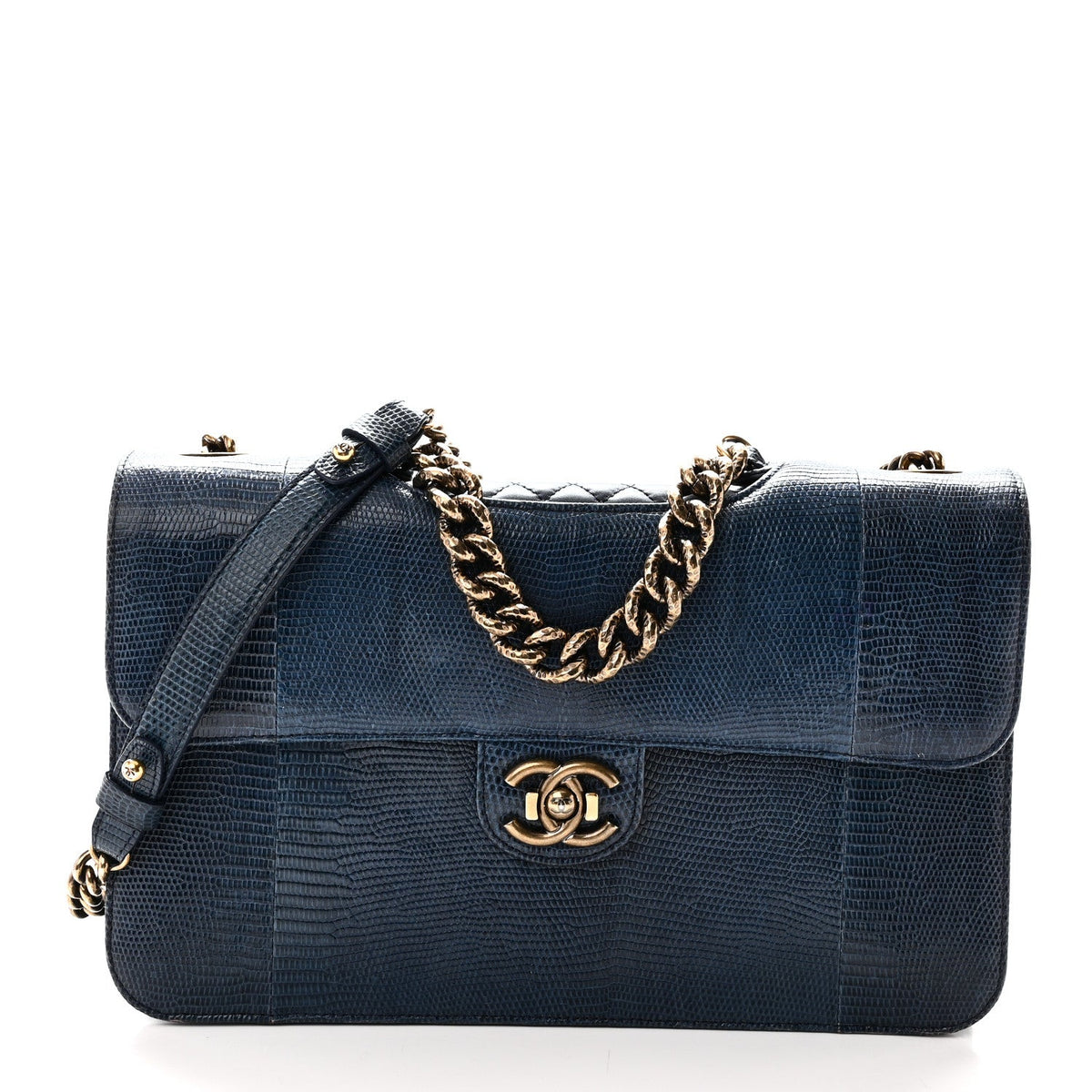 Large Quilted Lambskin Flap Shoulder Bag - Blue