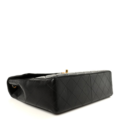 Quilted Lambskin Flap Shoulder Bag - Black
