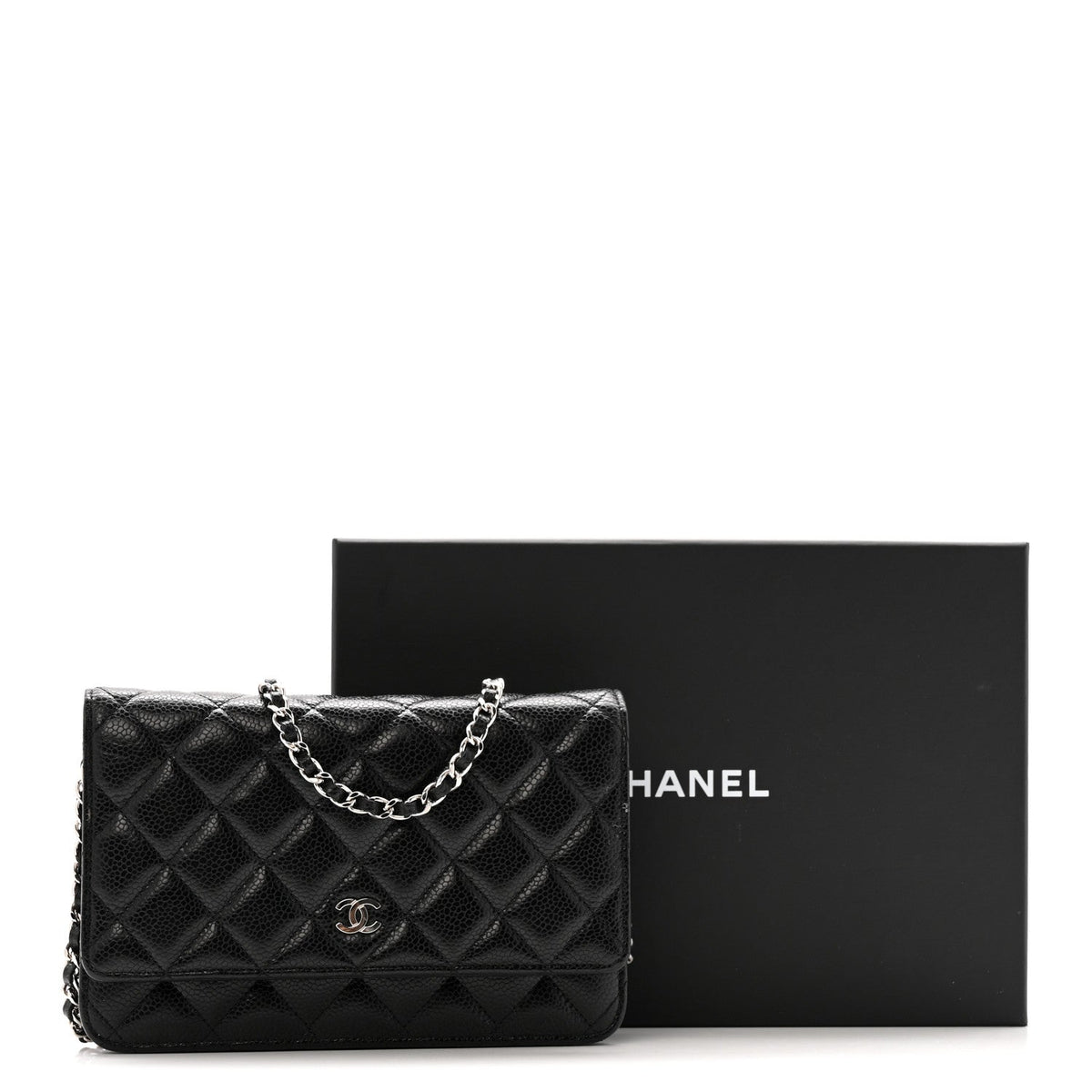 Quilted Caviar Wallet Bag - Black