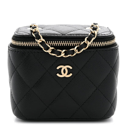 Mini Quilted Caviar Handbag - Black