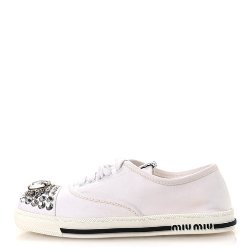 Miu Miugabardine Crystal Low Sneakers Bianco